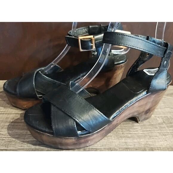 Freebird by Steven Fb Cape Womens Sandals Size 8 Black Leather Buckle Block Heel - Picture 1 of 9